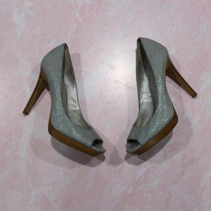 Calvin Klein Cora Blue Speckled Leather Square Toe High Heels sz 7